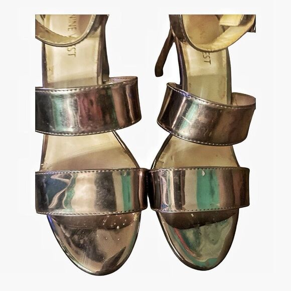 Nine 9 West Pewter Metallic Heeled Sandals Size 6.5 EUC - Picture 4 of 5
